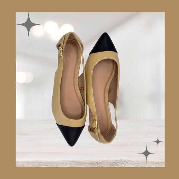 Old Navy Tan/Black Vegan Leather Slingback Ballet Flats Women's 8.5 - NWOT - Picture 4 of 6